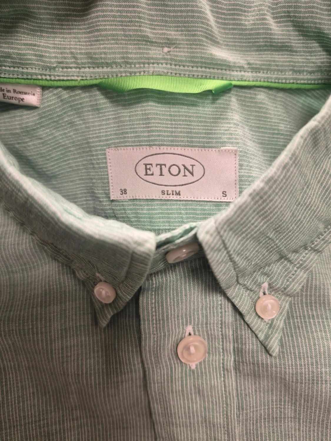 Eton grön randig skjorta slim fit storlek 38 / 15 - 2