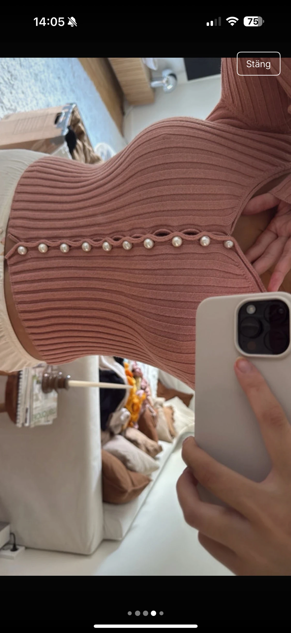 Rosa ribbad topp med pärlor från  NA-KD - 1