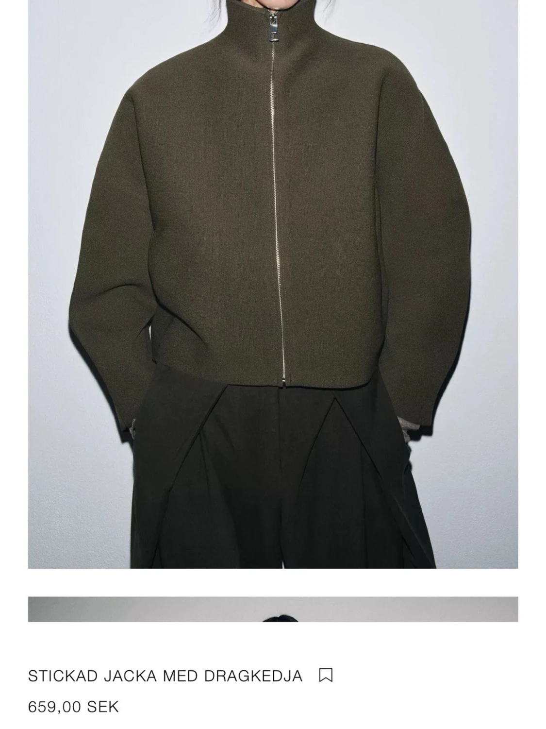 olivgrön stickad jacka med dragkedja - 4