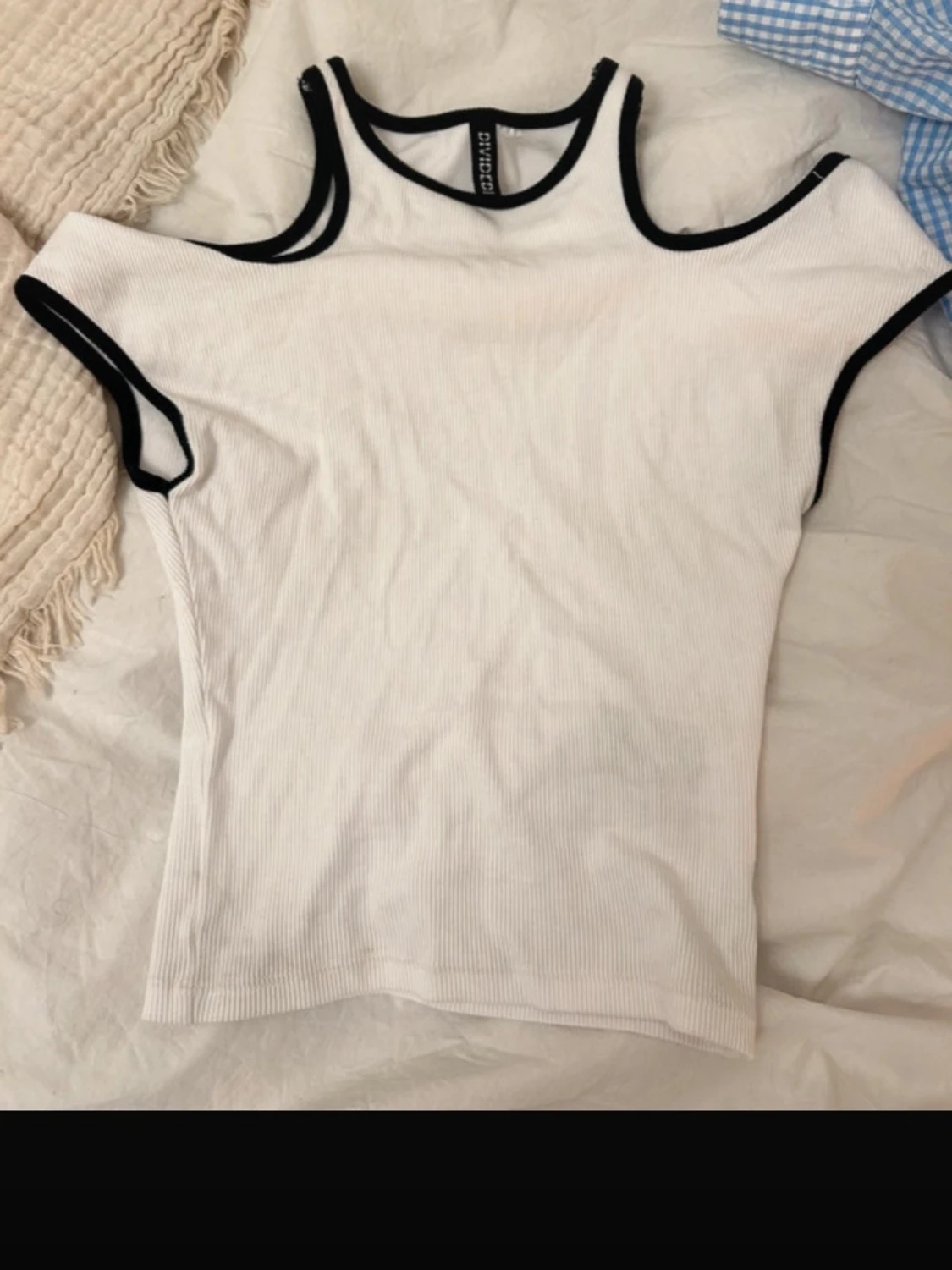 Vit ribbad offshoulder topp - 1