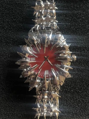 silver/red alabaster style watch - alabaster style watch handmade, soldered with LEAD FREE solder. size is adjustable and it has a new battery