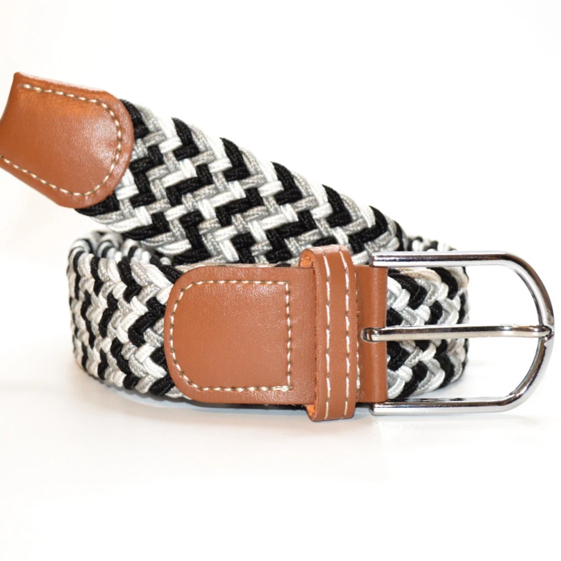 Flätat bälte - Grå, Vit, Svart