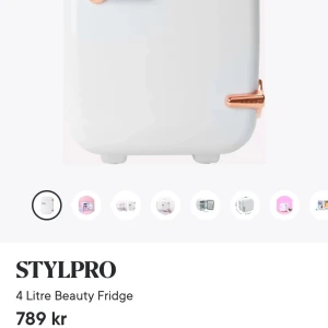 STYLPRO 4 Litre Beauty Fridge - Snygg och kompakt kyl för skönhetsprodukter med 4 liters kapacitet. Perfekt för förvaring av krämer, serum och kosmetika. Modern design med roséguldsdetaljer, passar både badrum och sovrum. Inga synliga defekter eller slitage, ser ut att vara i nyskick. Fråga gärna!