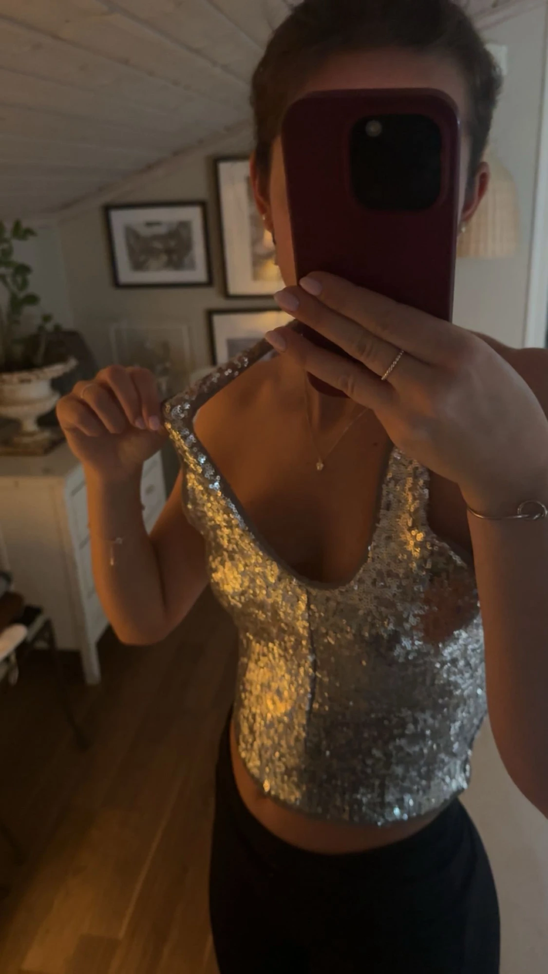 Silvrig paljett halterneck topp - 2