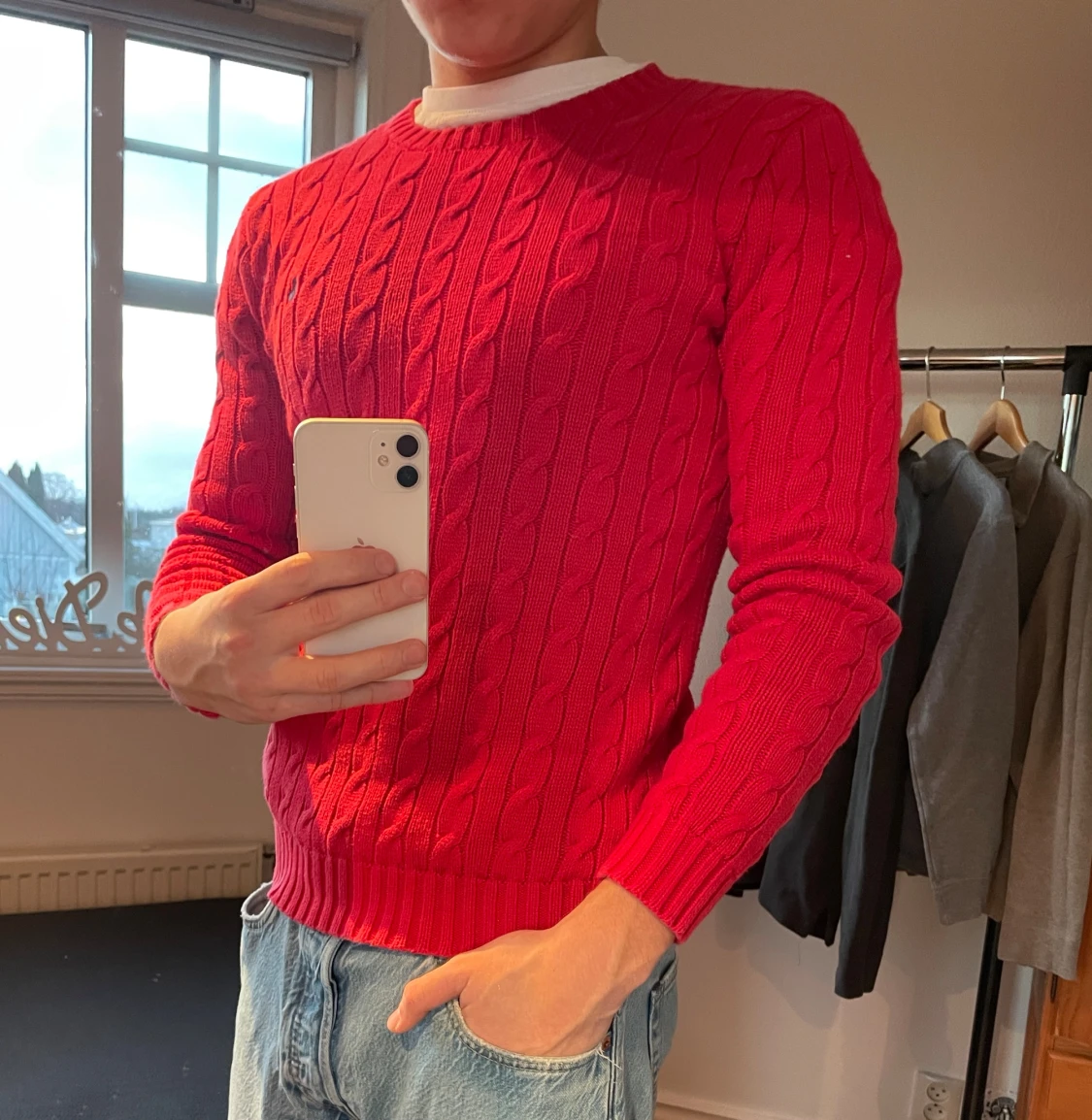 Polo Ralph Lauren Röd kabelstickad tröja herr