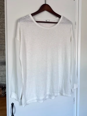Vit tunn finstickad tröja med mesh-ärmar från Cubus, storlek M - Försvinner den 31:a mars om den inte sålts innan dess :) Säljer en vit, tunn finstickad långärmad tröja med rund hals. Perfekt för lager på lager. Ärmarna är i mesh-material.
