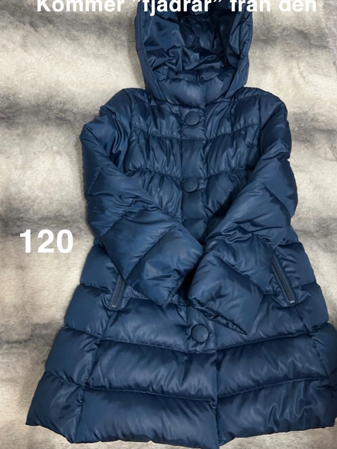 Mörkblå lång jacka med huva