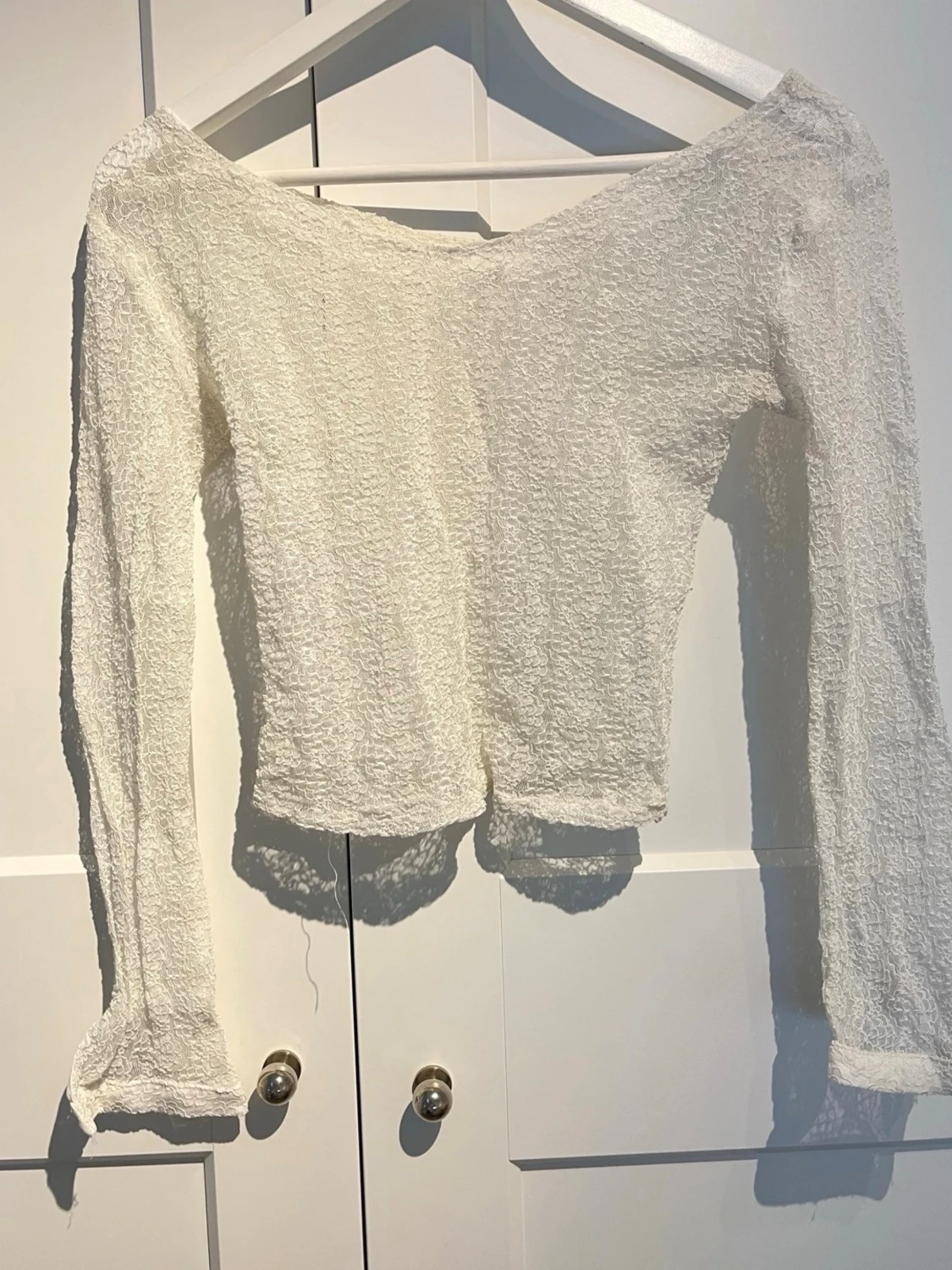 Vit långärmad spets topp med struktur - 1