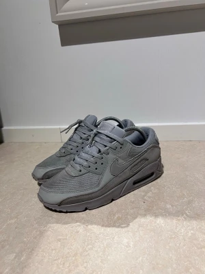 Nike Air Max 90 grå sneakers - Snygga Nike Air Max 90 sneakers i helgrått. Skorna har en klassisk siluett med mesh och läderdetaljer, samt den ikoniska Air Max-sulan för extra komfort. Perfekta för dig som gillar stilrena och sportiga sneakers med en tidlös vibe. Skorna är lite slitna, färgen har t.ex börjst lossna lite på sulan men annars går de medta att rengöra o självklart gör jag de innan ja skickar iväg skorna