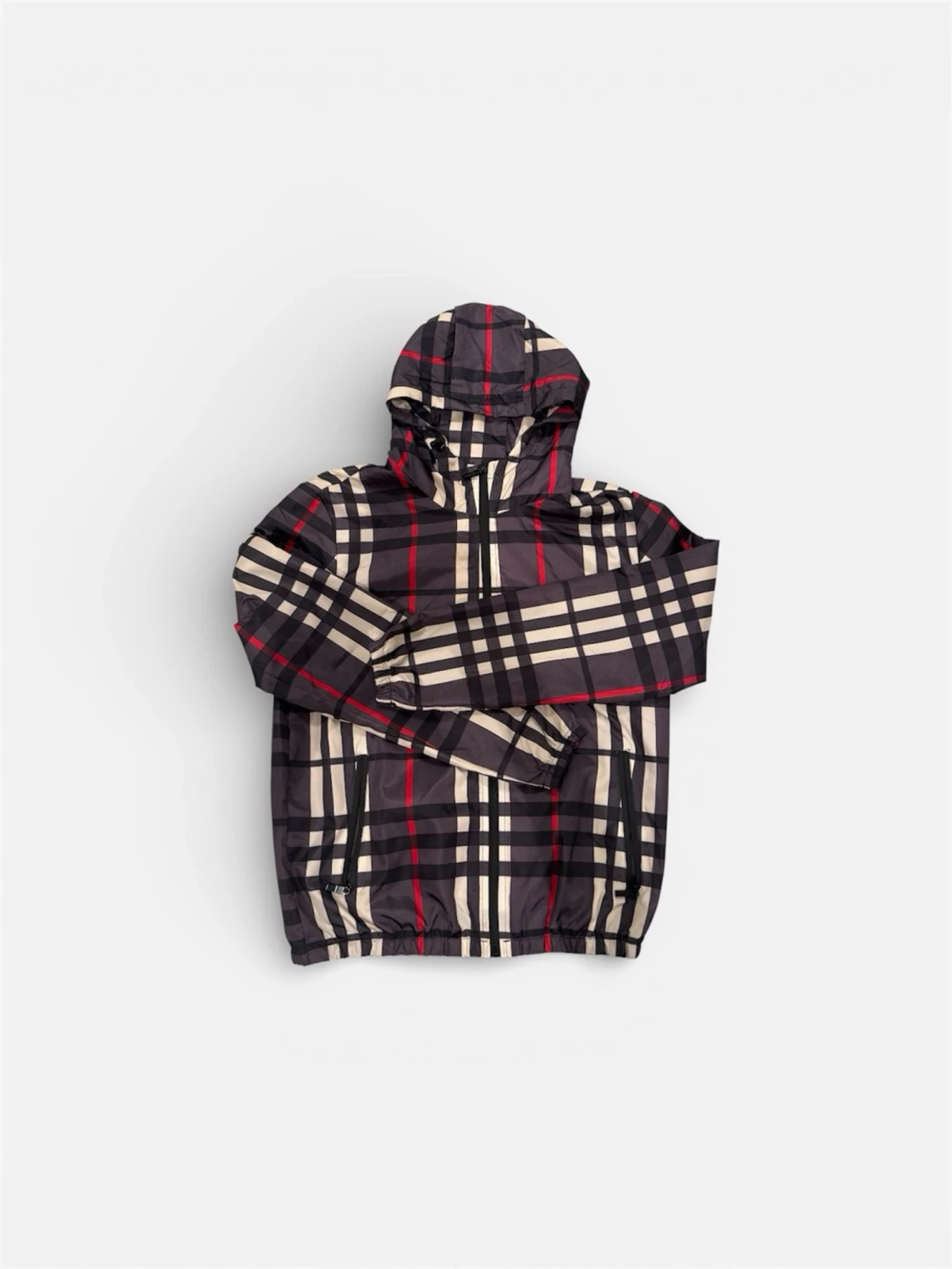 Rutig vindjacka med huva från burberry