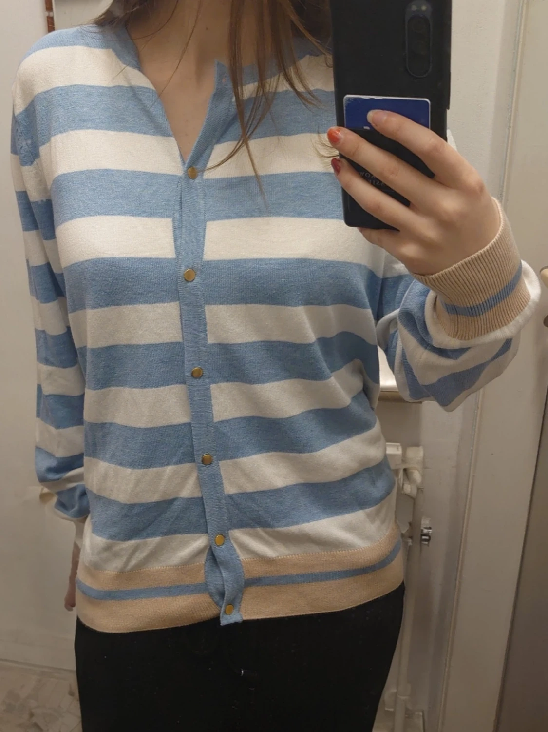Randig blå och vit kofta - 1