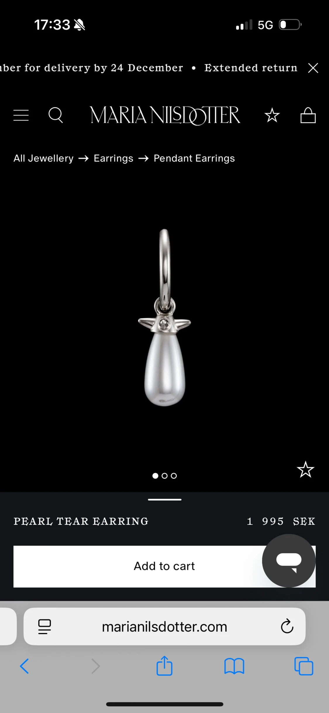 Maria Nilsdotter pearl tear earring - 5