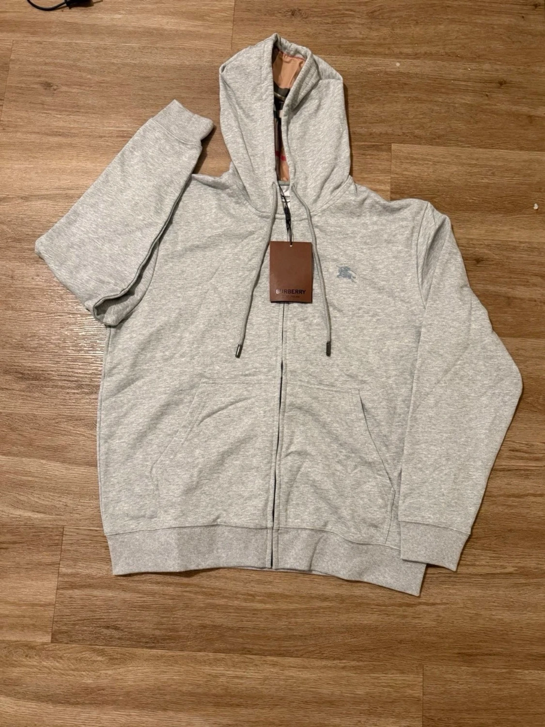 Grå hoodie med rutigt foder, stl M – Nytt skick - 2