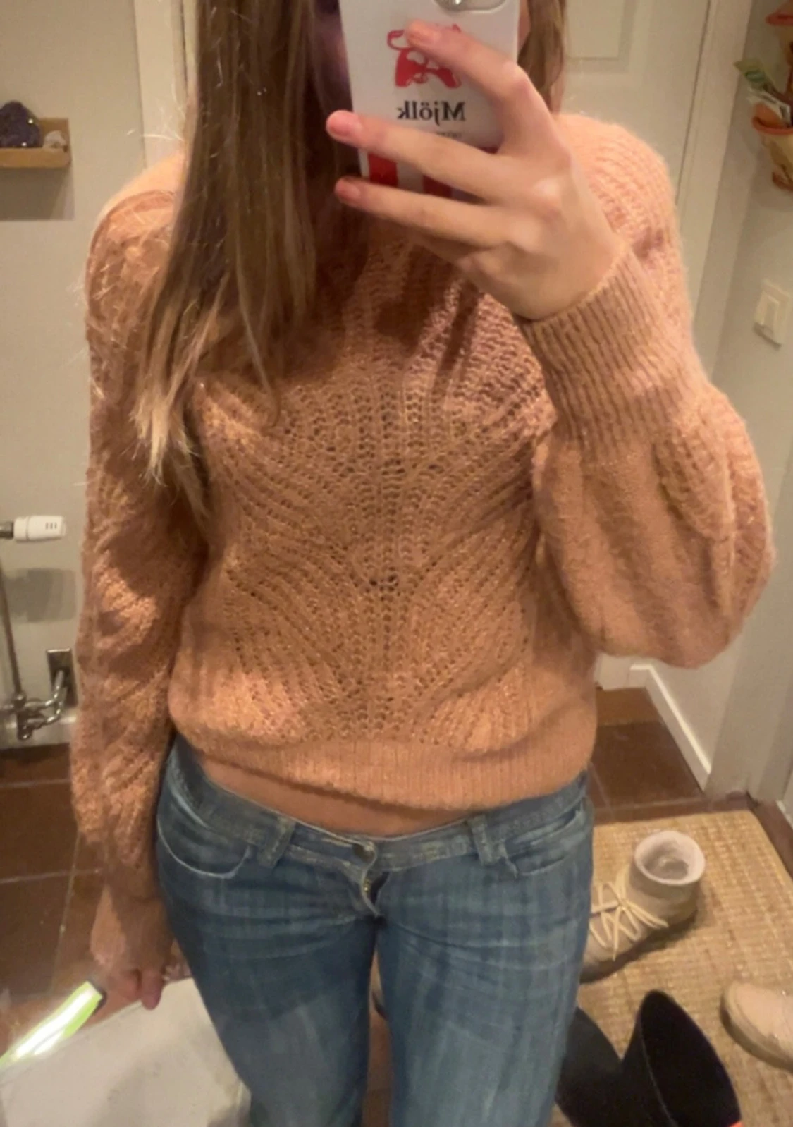 Korallrosa stickad tröja  - 1