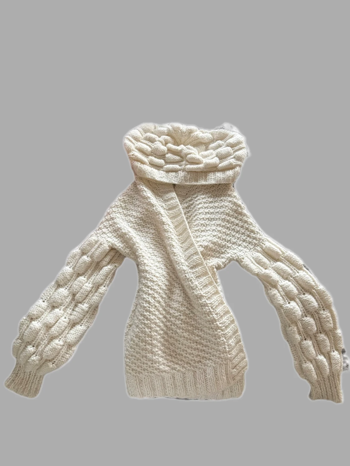 Vit chunky stickad kofta i ull