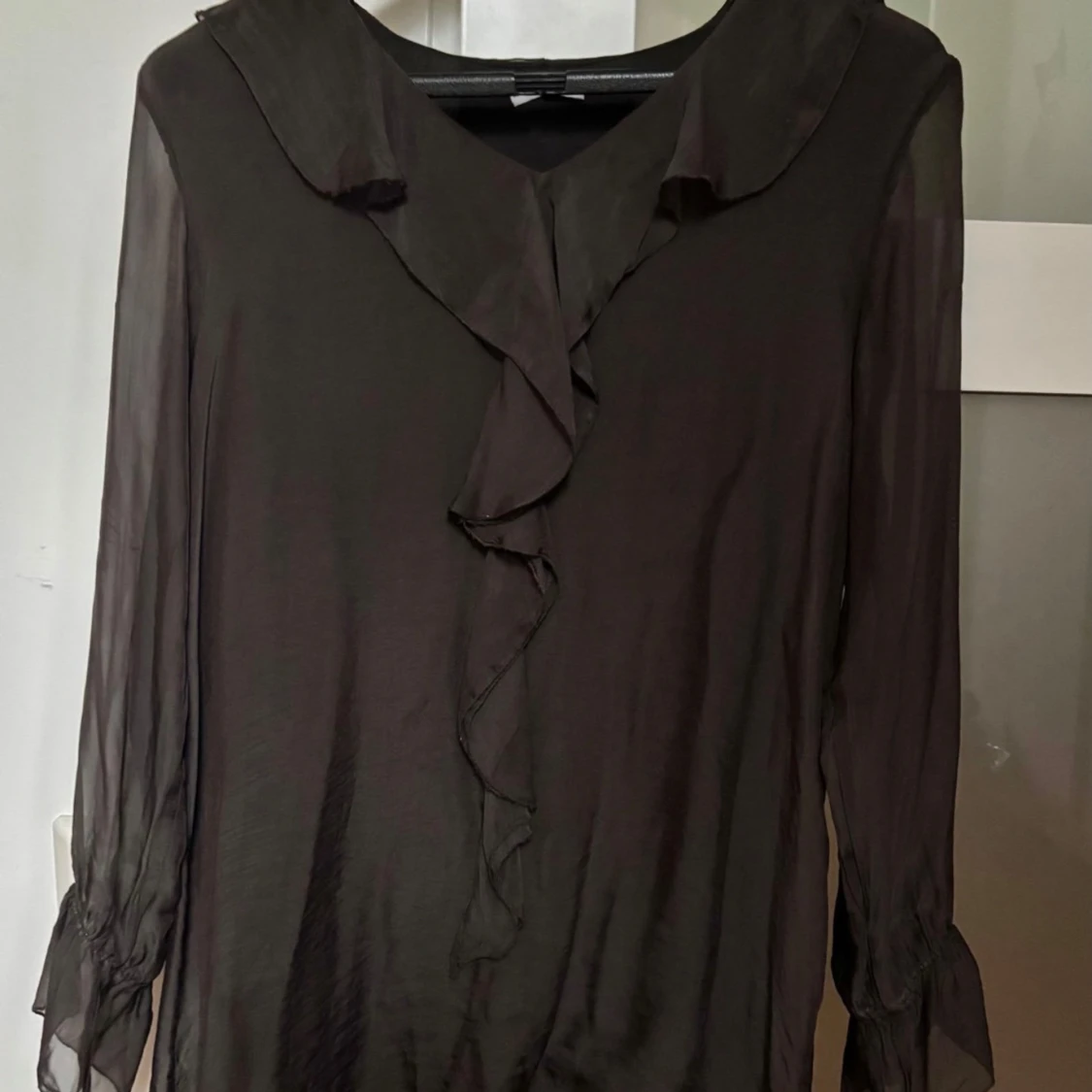 Brun blus med volang från Alberta Ferretti