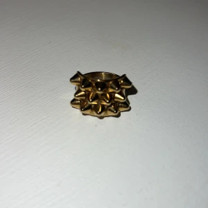 Guldig ring med nitar - Cool ring i guld med dubbla rader av spetsiga nitar runt hela bandet. Ringen har en chunky och edgy design som verkligen sticker ut på fingret. Perfekt accessoar för dig som vill ha något unikt och vågat.