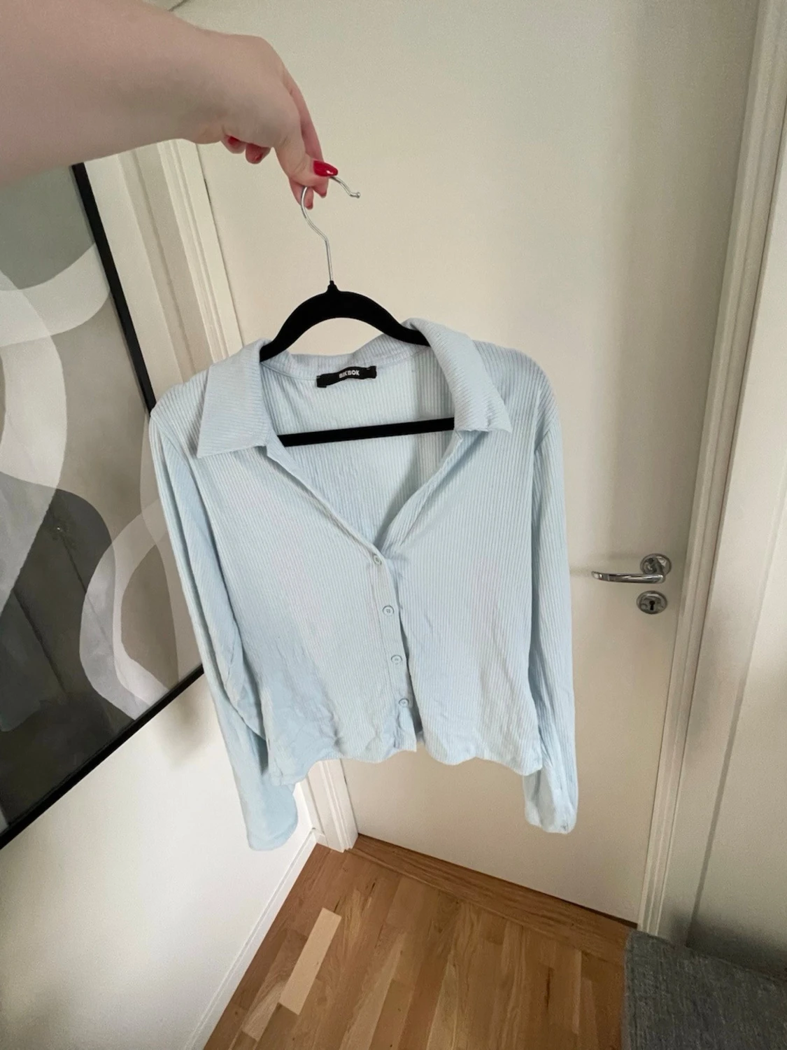 Ljusblå ribbad tröja  - 1