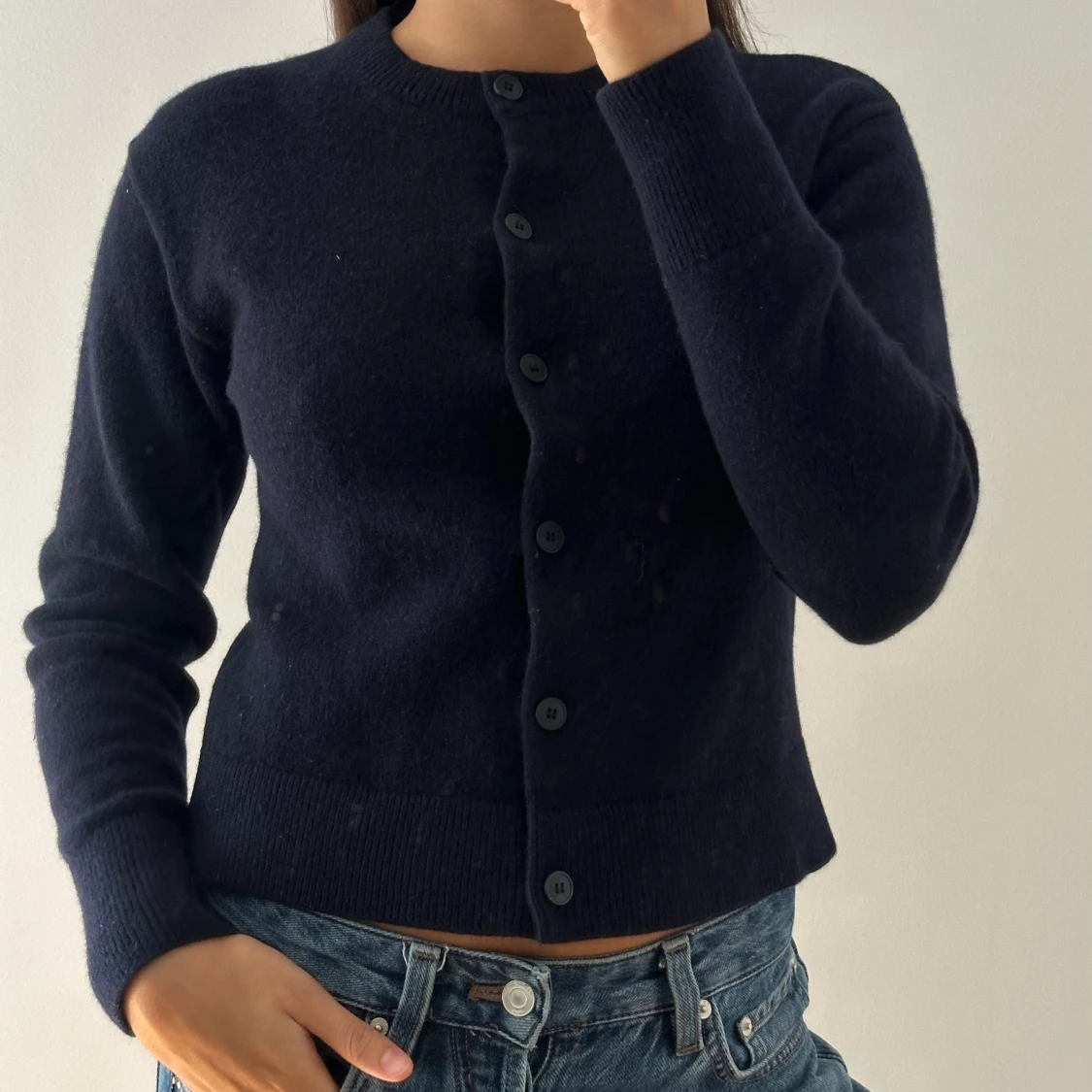 Mörkblå kofta i 100% merinoull  - 2