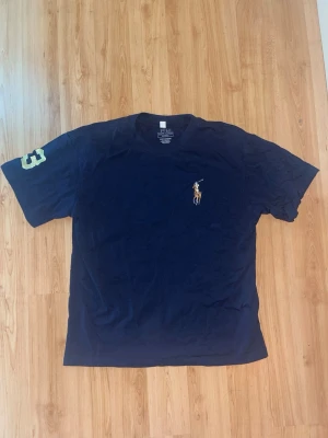 Ralph Lauren T-shirt - Snygg mörkblå t-shirt från Ralph Lauren som är använd fåtal gånger. Modellen är custom slim fit och har rund hals. Axelbredd 48cm, längd 64,5cm. 1,21