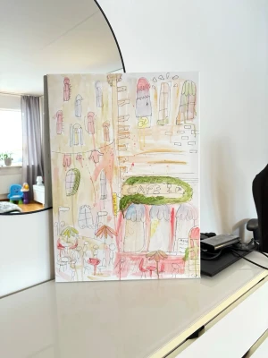 Akryltavla  - Säljer en tavla som jag målat ”CAFÉ” Konstnär: Greta jägare Storlek: 70x50cm Materialet: akryl på canvas  Signerad: på både framsidan och baksida  Följer även med ett äkthetsbevis för tavlan.