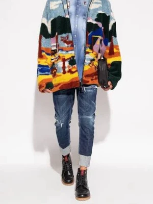 Färgglad teddyjacka med landskapsmönster - Unik teddyjacka med landskapsmönster i grönt, blått, gult, orange och vitt. Jackan har huva, dragkedja och en loose passform. Perfekt för dig som vill sticka ut med en mysig och konstnärlig vibe.