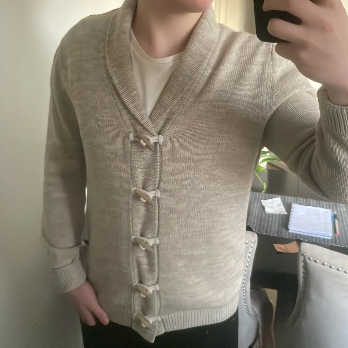 Beige stickad cardigan - 2
