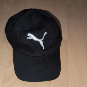 Svart keps från Puma - Svart keps från Puma med klassisk böjd skärm och broderad vit Puma-logga framtill. Kepsen är tillverkad i bomull och har ventilerande hål upptill för extra komfort. Perfekt accessoar för en sportig och avslappnad stil.