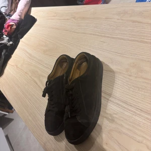 Svarta sneakers från Myrqvist, mocka - Säljer ett par svarta sneakers från Myrqvist i storlek 44. Skorna är tillverkade i mjuk mocka med snörning och har en klassisk, rund tå. Insidan är fodrad i ljust skinn för extra komfort. Perfekta för en clean och stilren look.