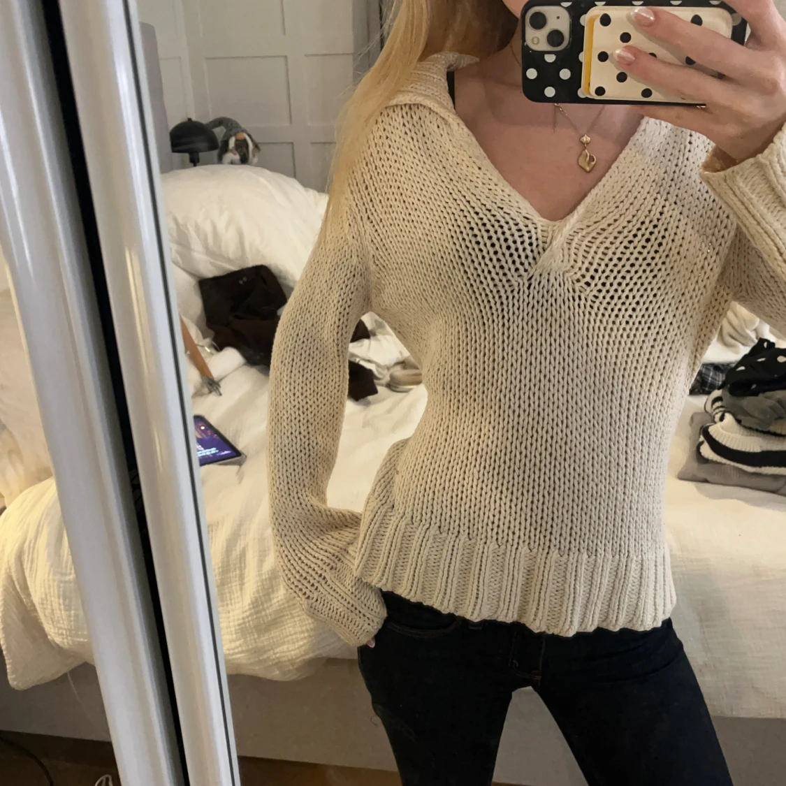 Beige stickad tröja från Oui Moments