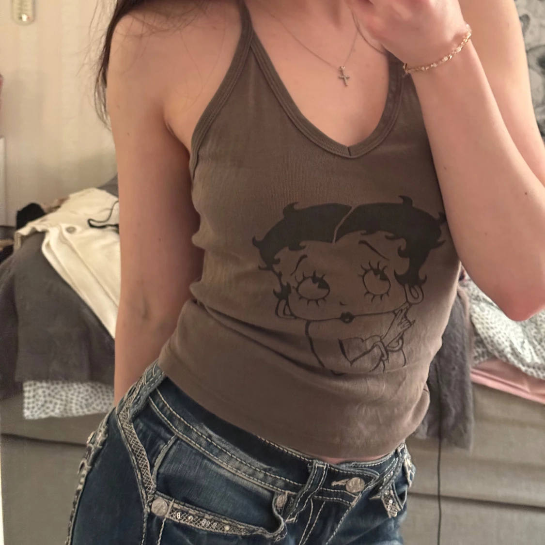 Brun/grön halterneck med Betty Boop-tryck - 2