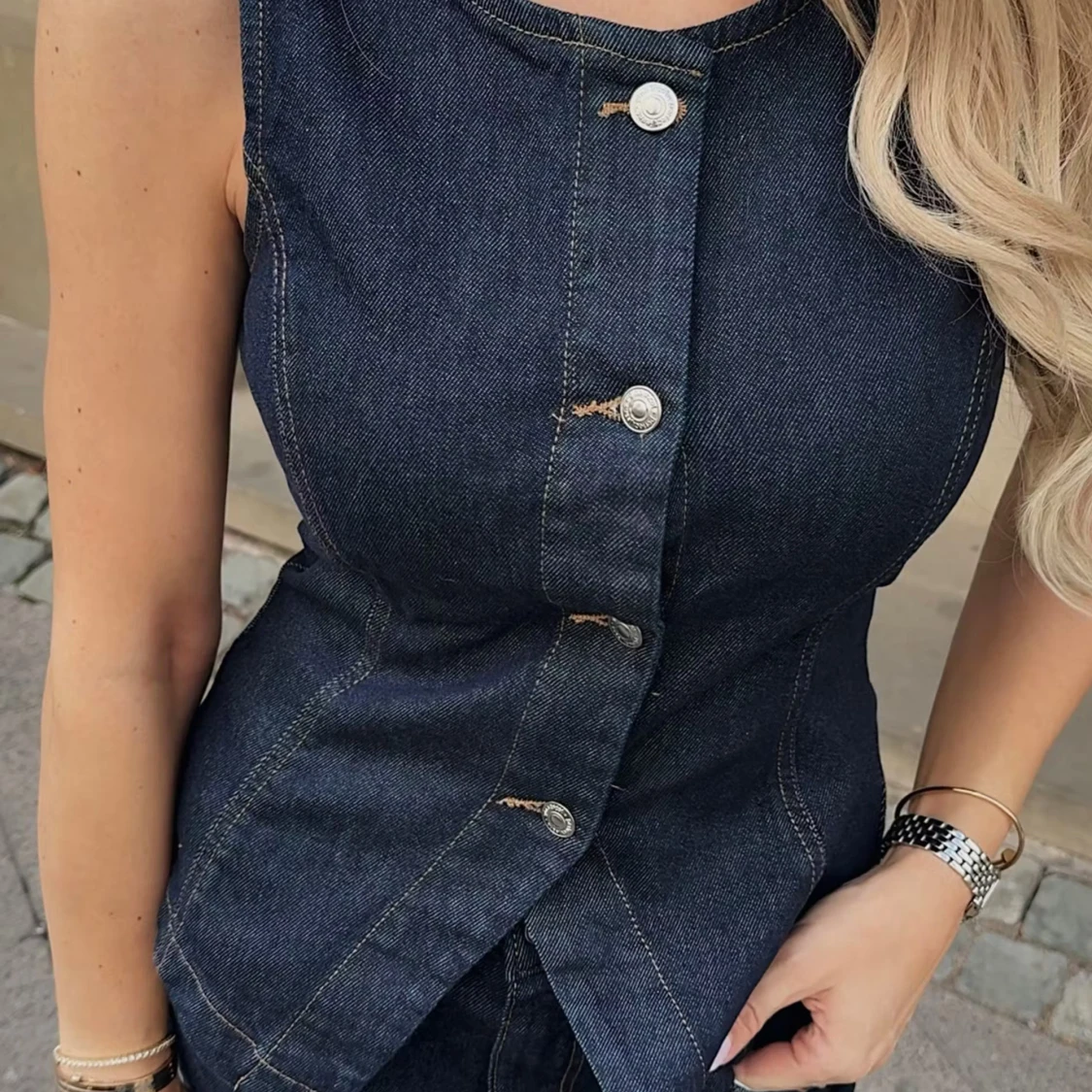 Mörkblå denim korsett-topp