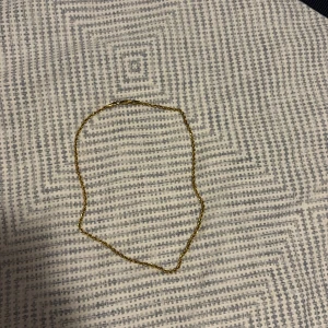 Guldfärgat tvinnat halsband - Säljer ett snyggt guldfärgat halsband med tvinnad kedja. Kedjan har en klassisk karbinhake och glänser riktigt fint. Perfekt accessoar för att lyfta din outfit med lite extra bling.