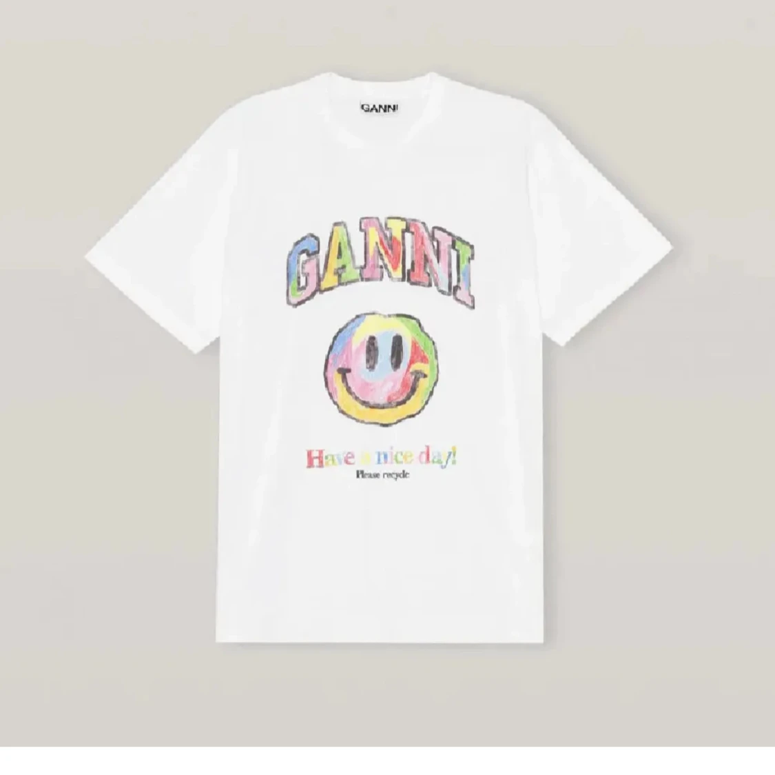 Vit Ganni t-shirt med smileytryck