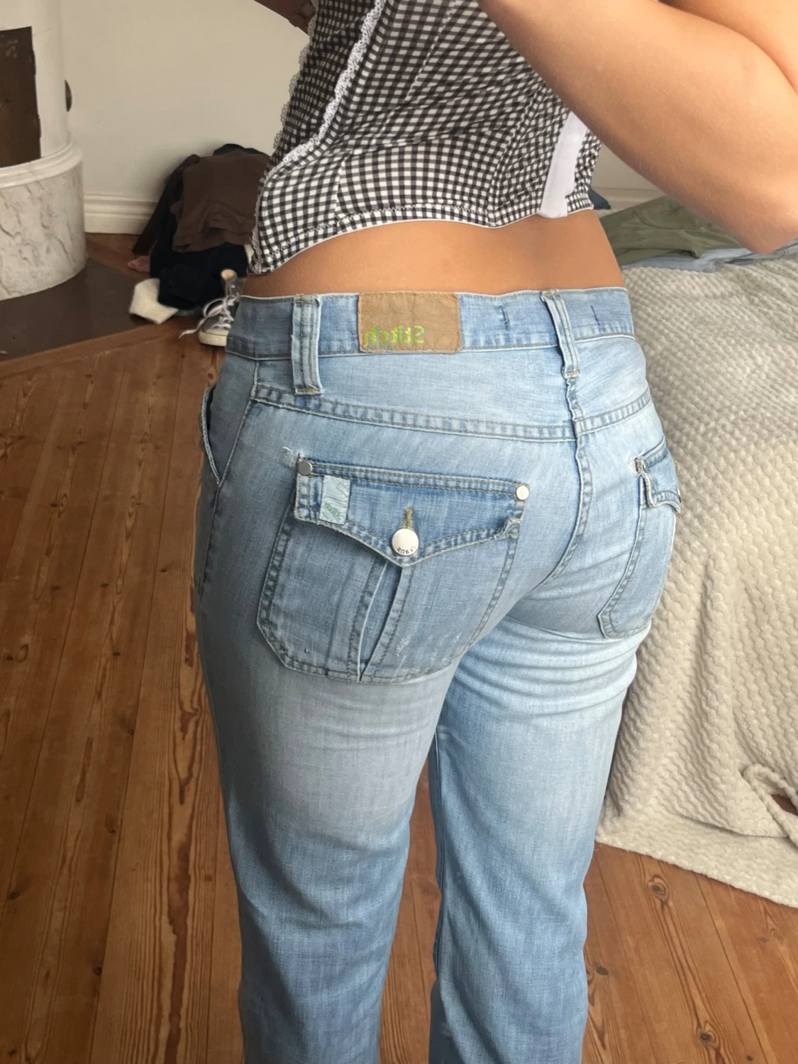 Ljusblå bootcut jeans vintage lågmidjade  - 4