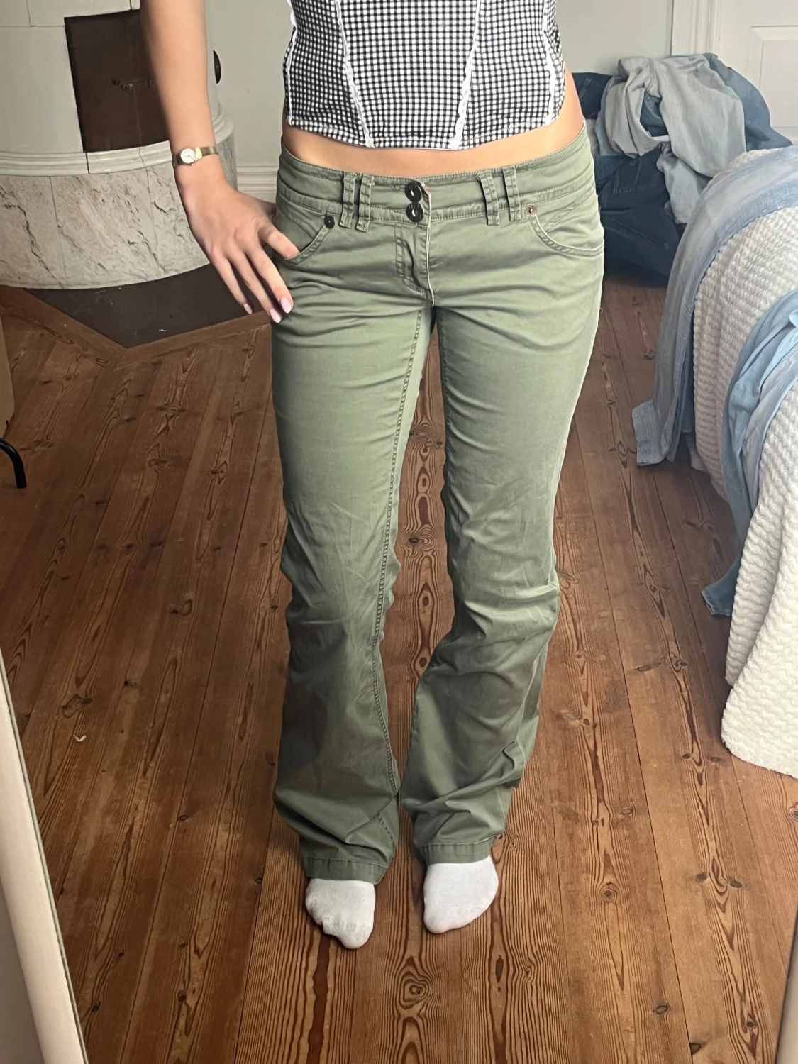 Lågmidjade vintage jeans gröna 
