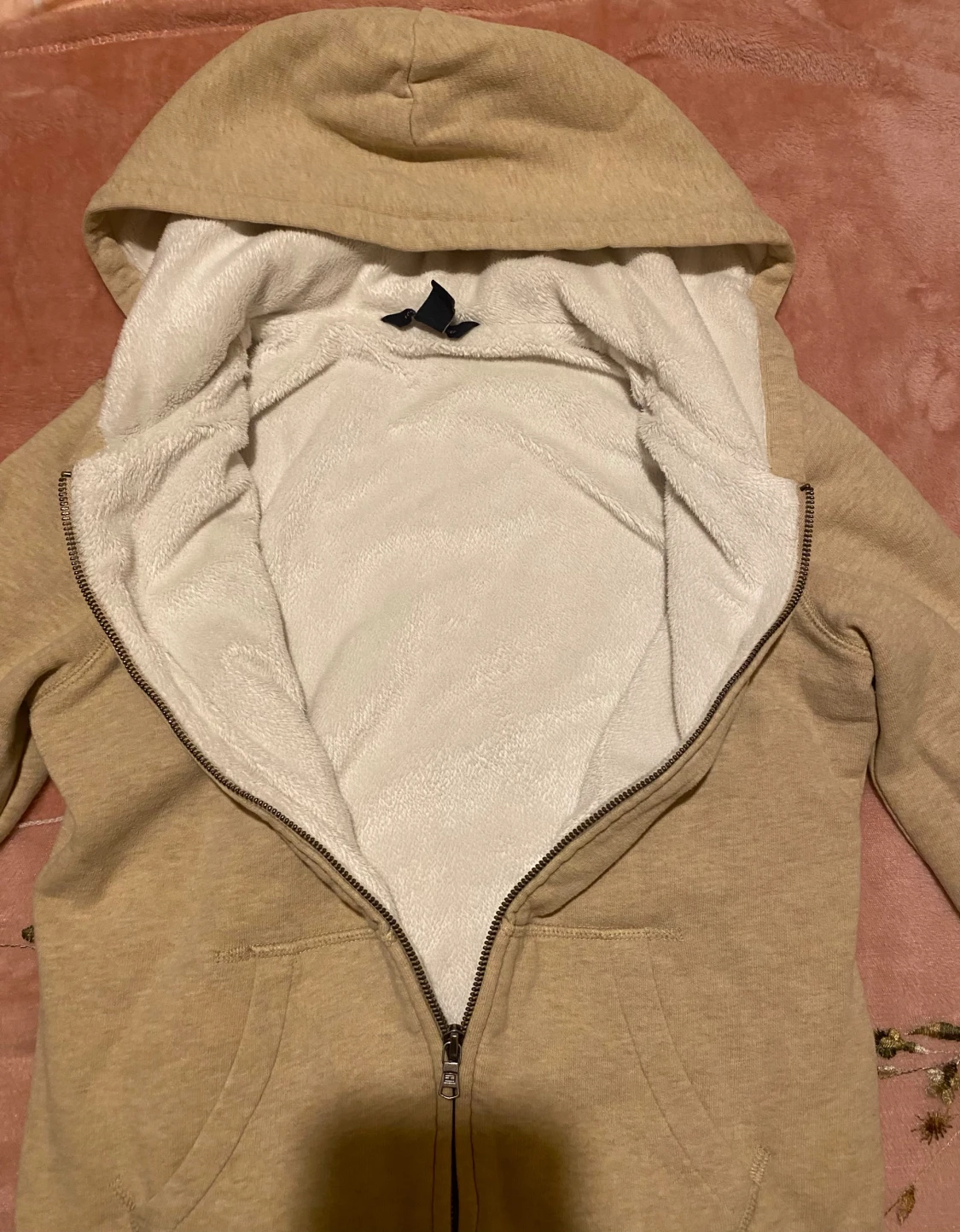 Beige fodrad zip hoodie från Tommy Hilfiger XS - 2