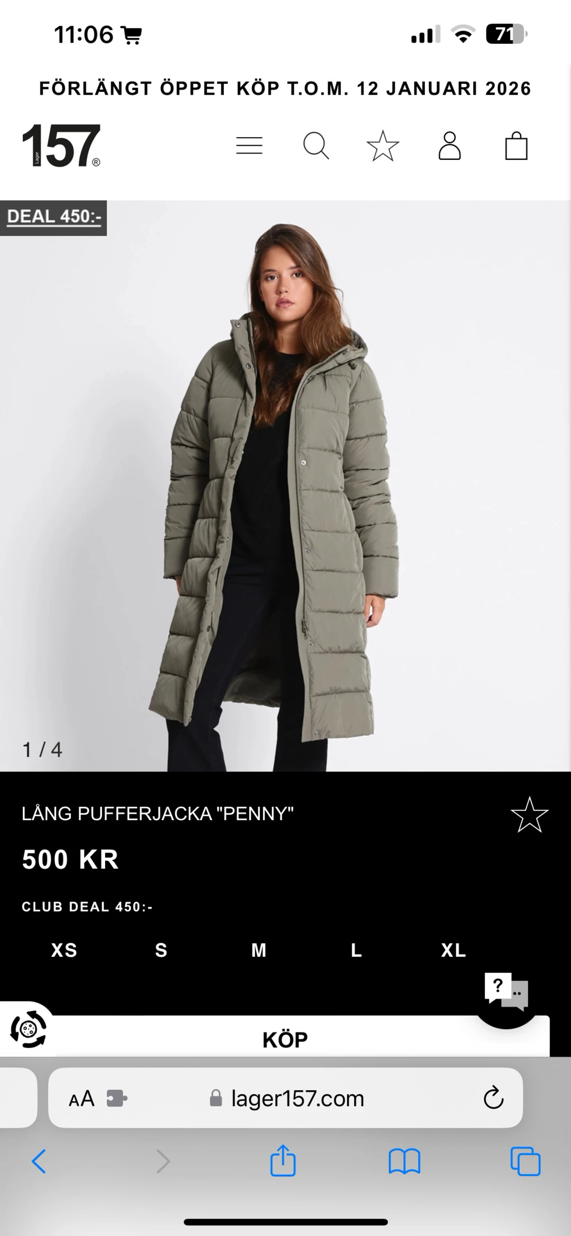 Lång grön pufferjacka Penny Lager 157 - NY! XS