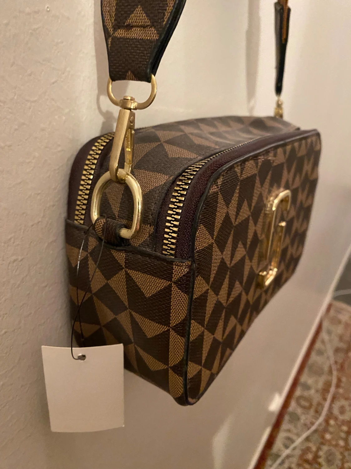 Brun geometrisk axelväska Jingpindaishu - 4