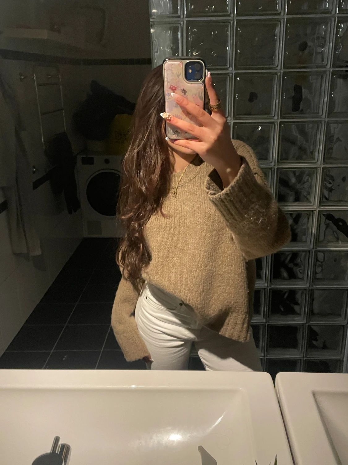 Beige stickad tröja med loose fit - 2