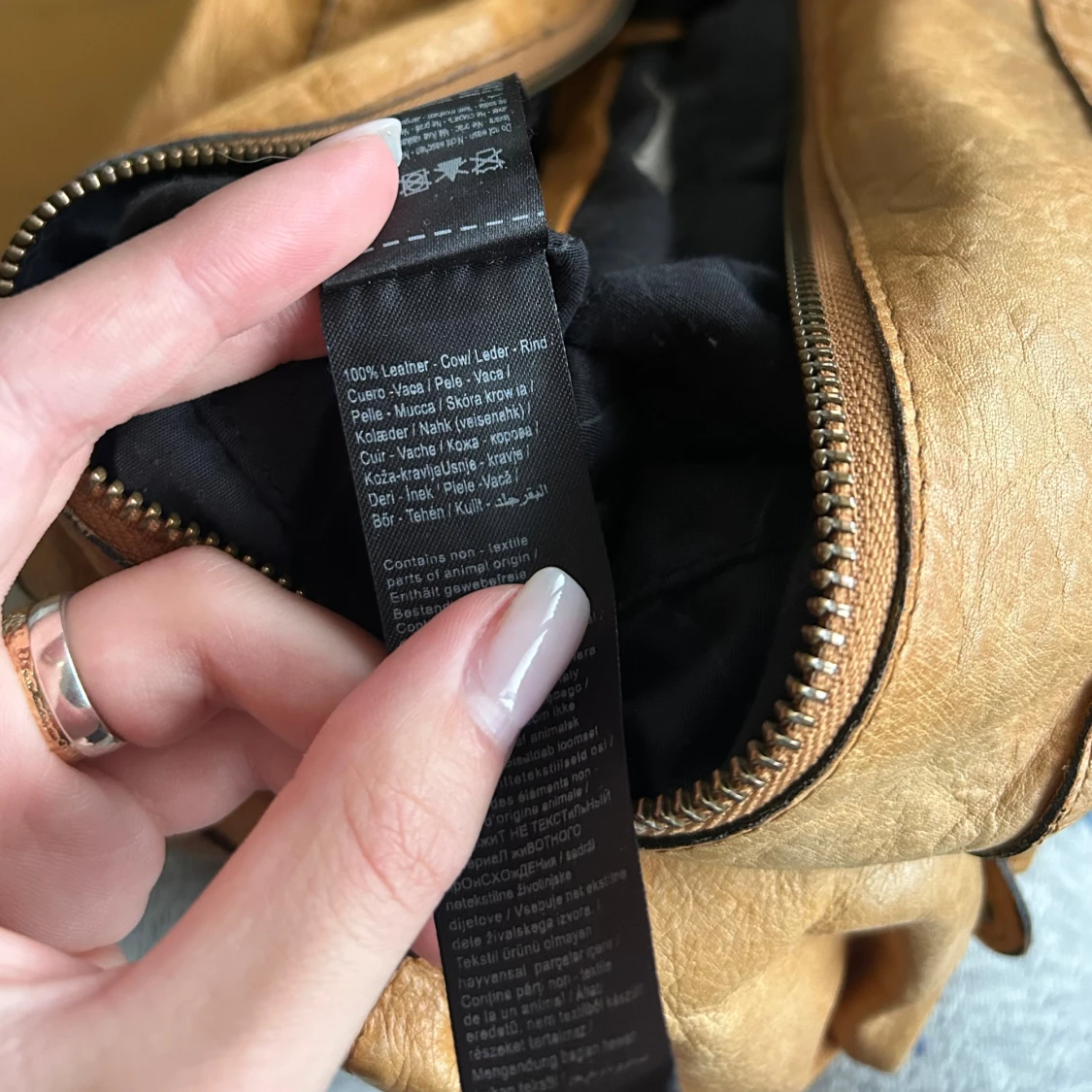 Handväska cognac äkta läder vintage y2k - 3