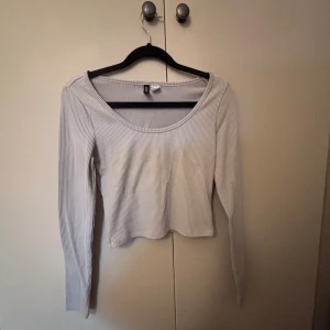 Ljusgrå ribbad långärmad topp Divided - Säljer en ljusgrå ribbad långärmad topp från Divided. Toppen har en croppad passform och rundad urringning. Perfekt att styla med jeans eller kjol för en enkel och snygg look.