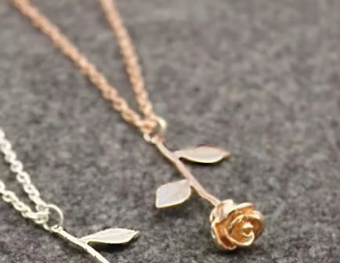 Halsband med ros i guld, silver eller roséguld - 1