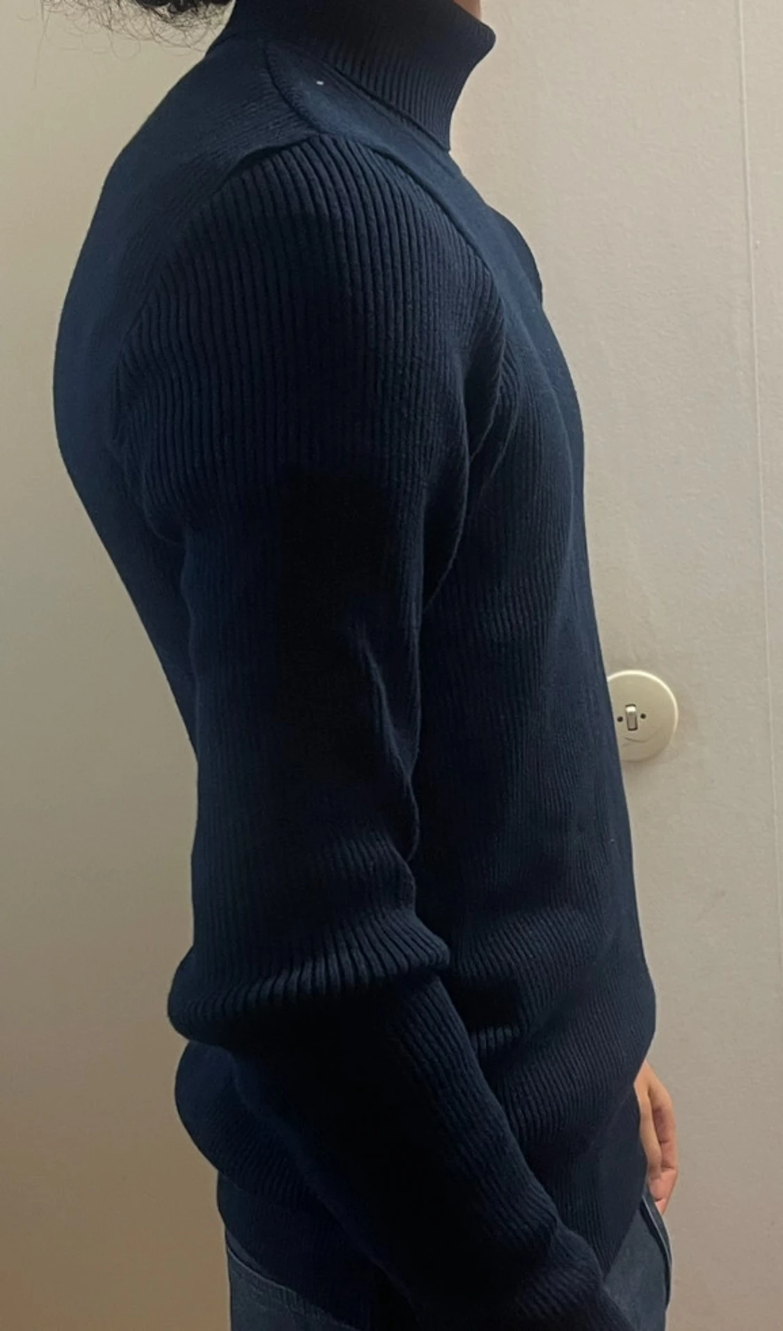 Mörkblå ribbad polotröja - 2