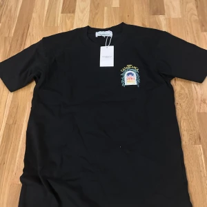 Svart Casablanca t-shirt med tryck - Svart t-shirt från Casablanca med färgstarkt tryck av ett palats och blad både fram och bak. Rund hals och korta ärmar. Trycket har detaljer i blått, rött, gult och grönt. Perfekt för dig som gillar statement-plagg och snygga prints.