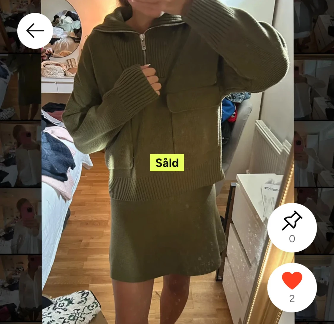 Olivgrön stickad half zip tröja - 1