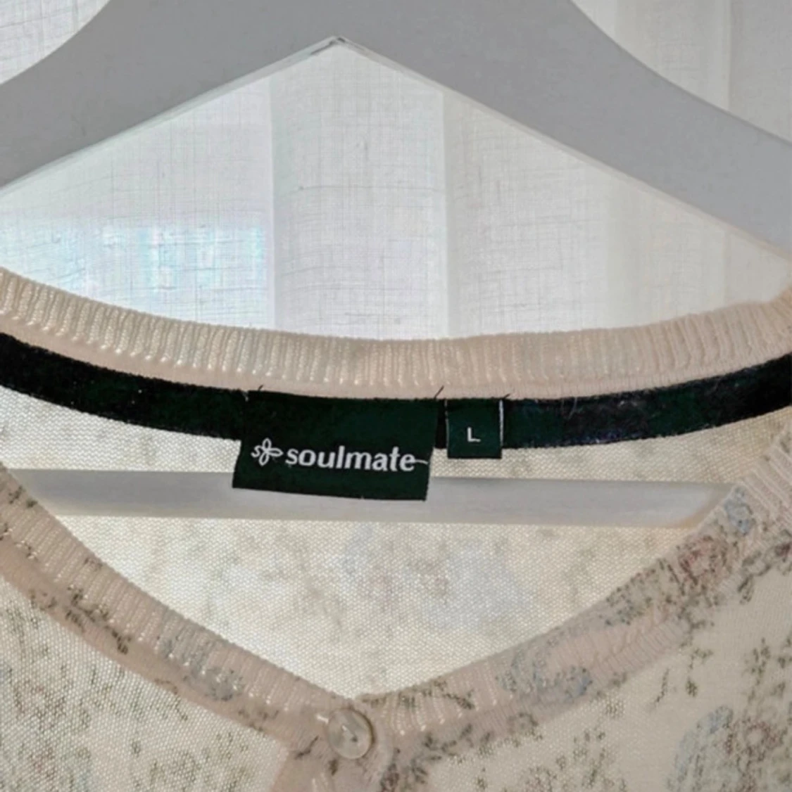 Ljusgul mönstrad vintage kofta från Soulmate, strlk L - 3