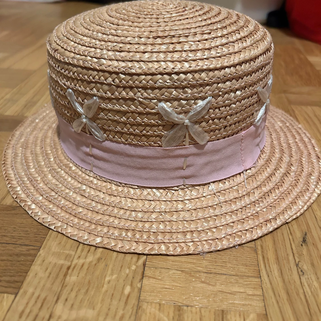 Rosa stråhatt från H&M med band - 1