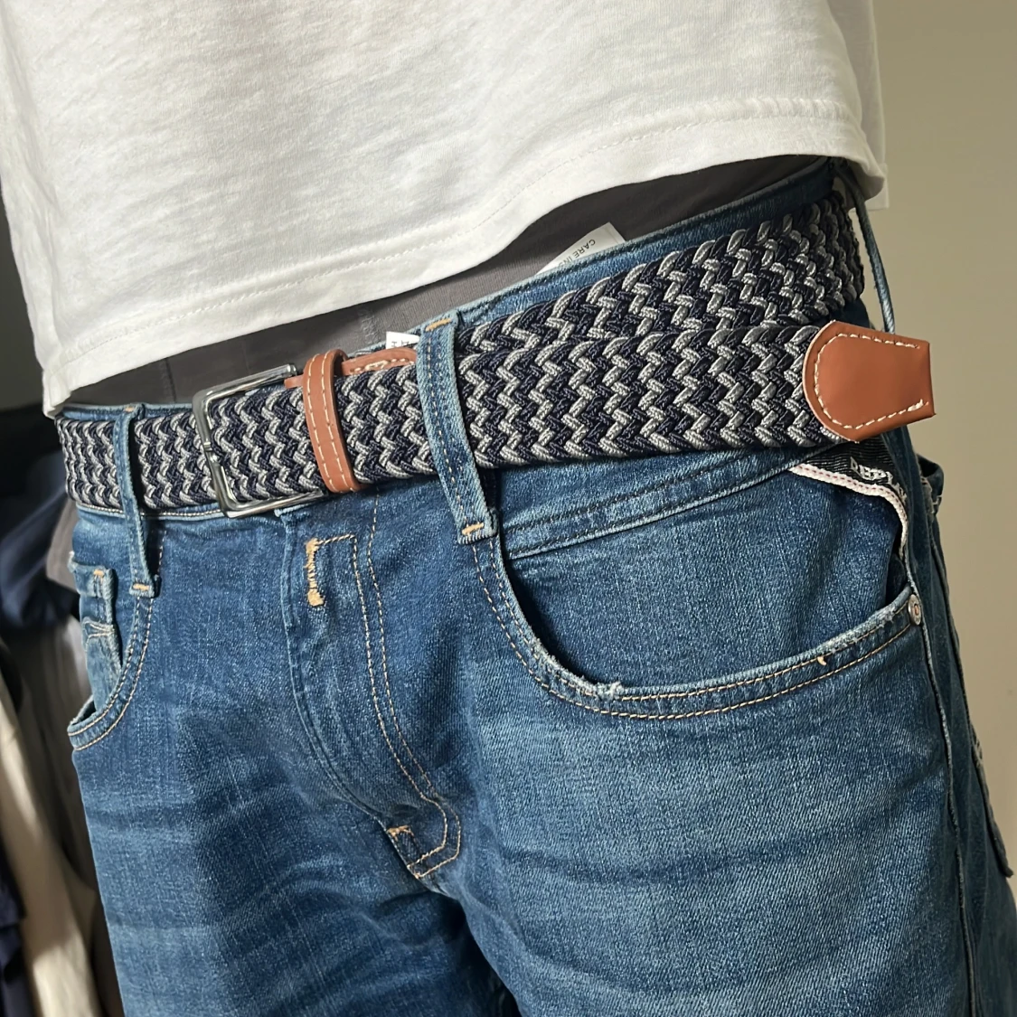 svart/grått flätat bälte - 1