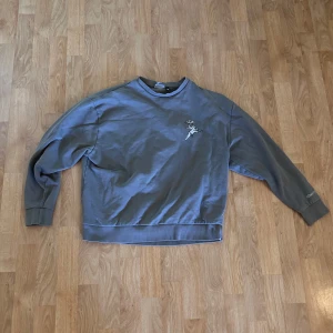 Grå sweatshirt från ASOS DESIGN M - Grå sweatshirt från ASOS DESIGN med tryck av en ängel på bröstet och ryggen. Mjuk bomullskänsla, ribbade muddar och rund hals. På ärmen står det 'Dark Future'. 